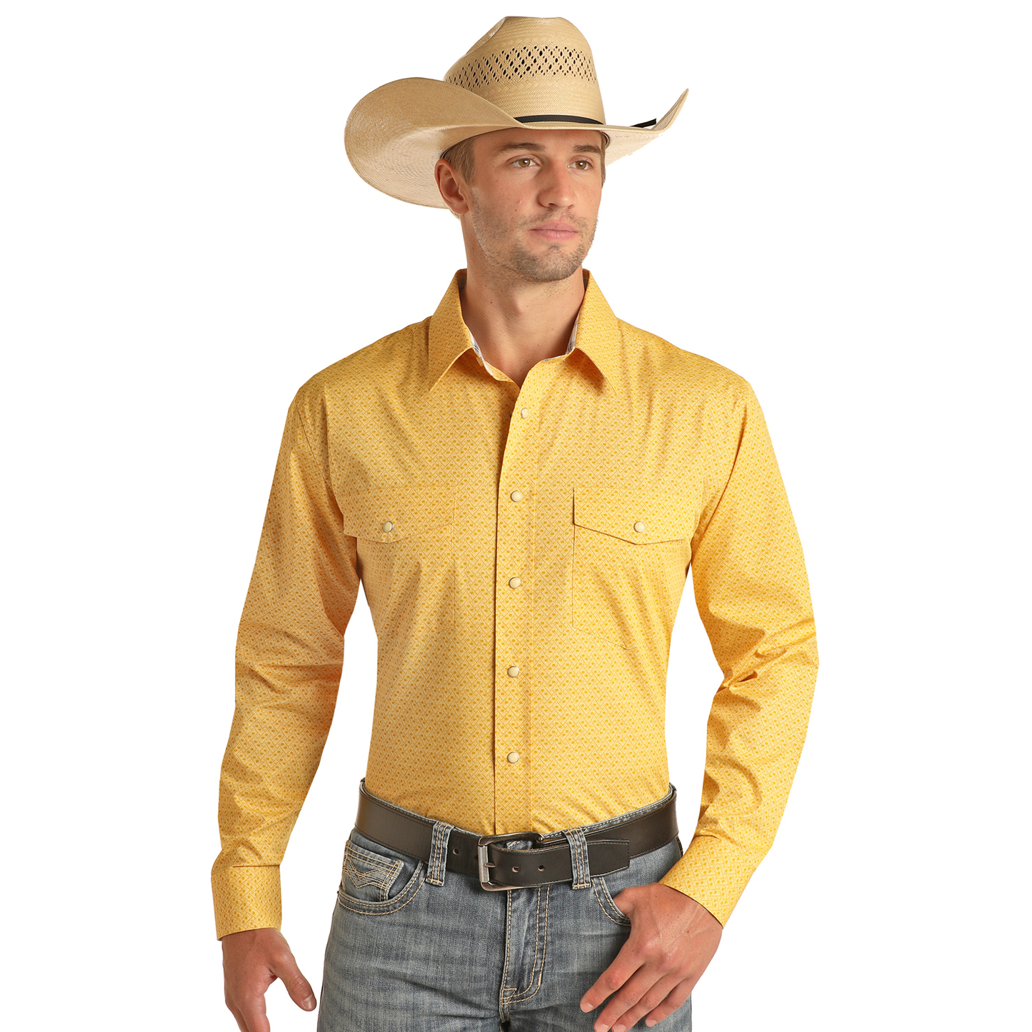 Panhandle Select® Men's Geometric Print Maize Button Down Shirt PSMSOSRZ6I-76