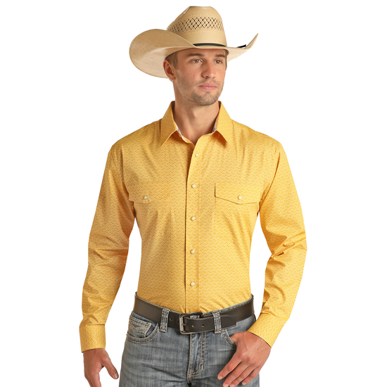 Panhandle Select® Men's Geometric Print Maize Button Down Shirt PSMSOSRZ6I-76