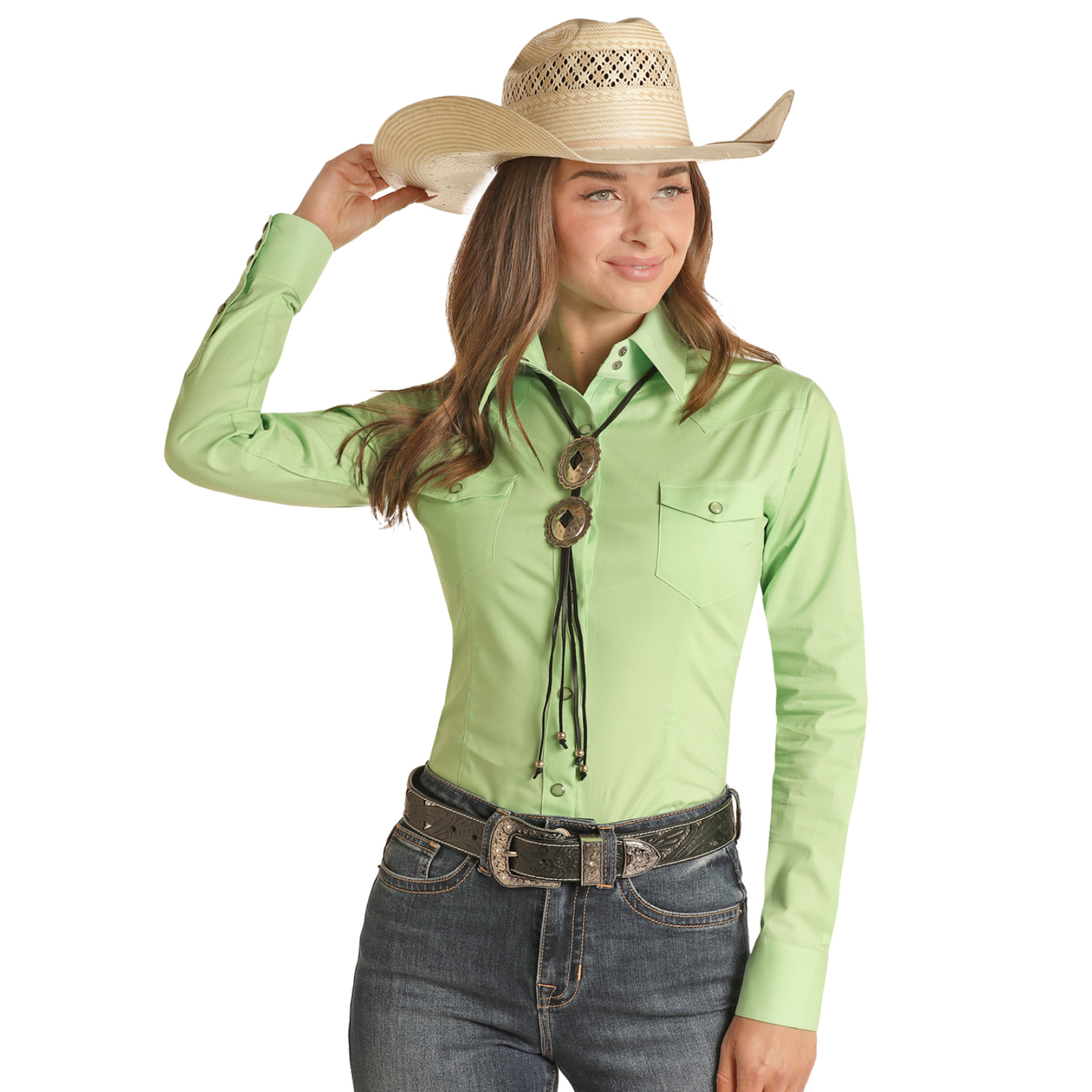 Panhandle® Ladies Solid Kelly Green Snap Button Down Snap PSWSOSR0LT-35