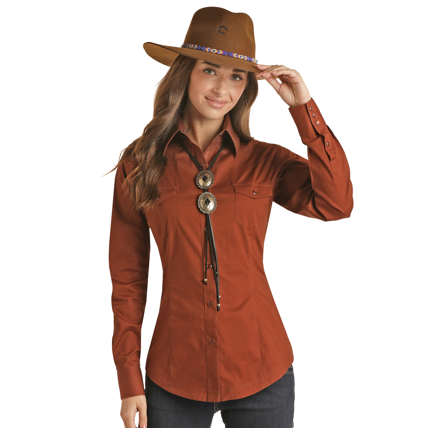 Panhandle® Ladies Solid Stretch Poplin Rust Snap Shirt PSWSOSRZ2N-90