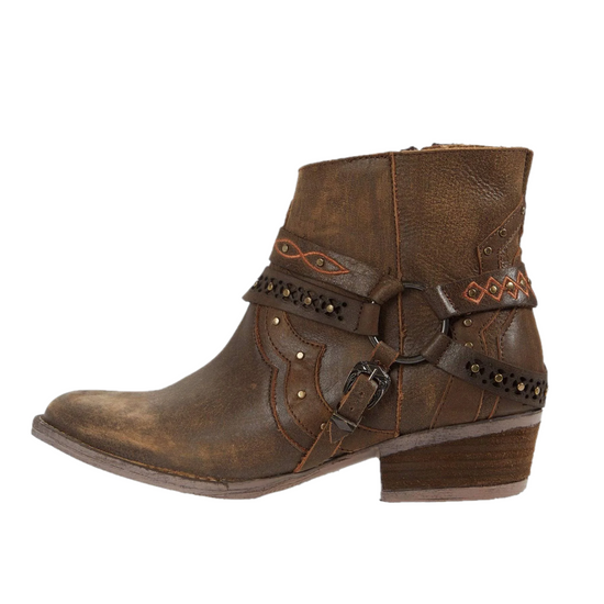 Circle G by Corral Ladies Studded Harness Brown Ankle Boots Q0094