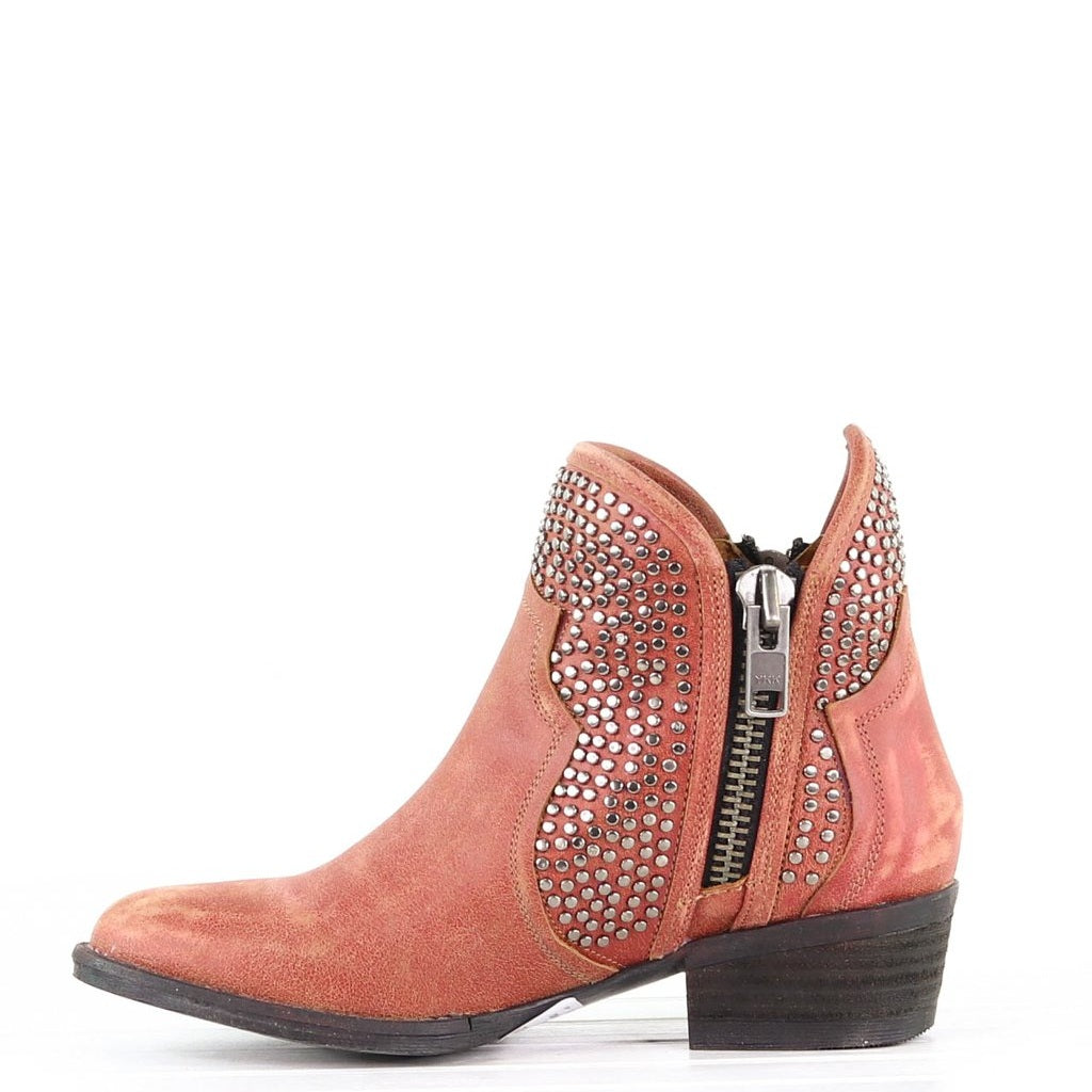 Circle G By Corral Ladies Orange-Red Studded Shortie Ankle Boots Q0125