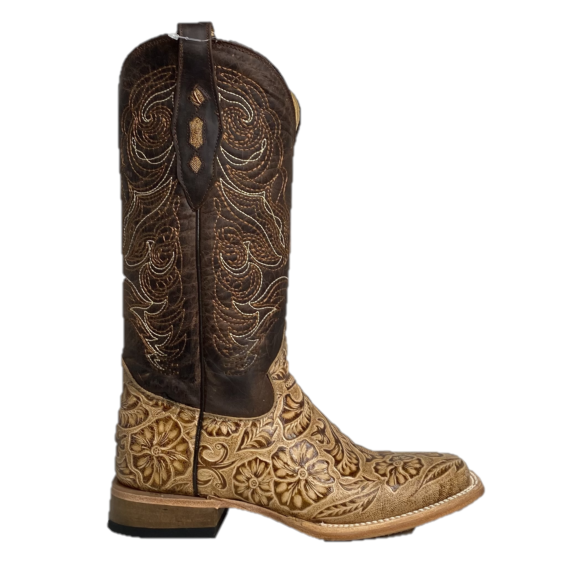 Cowtown® Ladies Oryx Floral Tooled Brown & Tan Square Toe Boots Q452