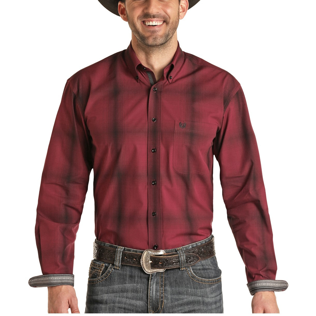 Panhandle Rough Stock Men's Ombre Plaid Button Down Shirt R0D1219