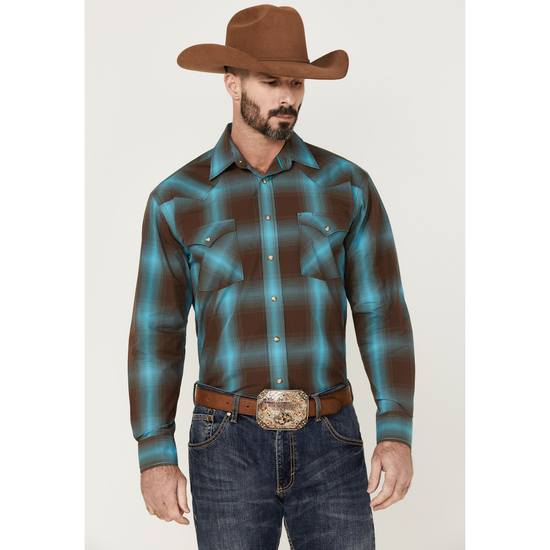Panhandle® Men's Brown Ombre Plaid Long Sleeve Snap Shirt R0D3251