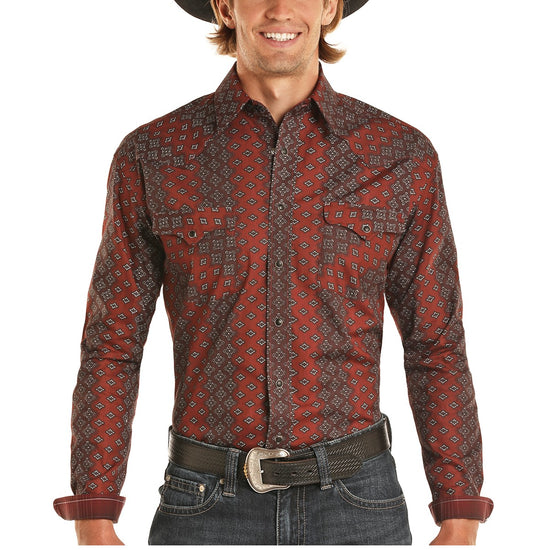 Panhandle Rough Stock Men's Red Ombre Stripe Snap Shirt R0S1221