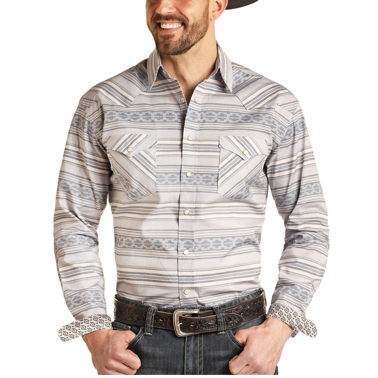 Panhandle Rough Stock Men's Horizontal Aztec Print Snap Shirt R0S1233