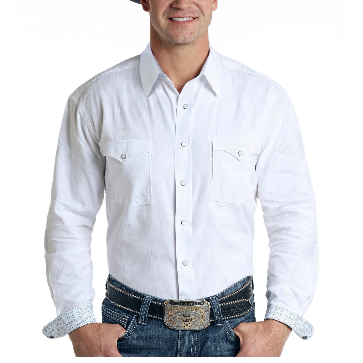 Rock & Roll Cowboy White Long Sleeve Snap Shirt R0S6384