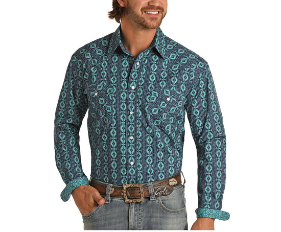 Panhandle Rough Stock Men's LS Aztec Stripe Snap Shirt R0S9002