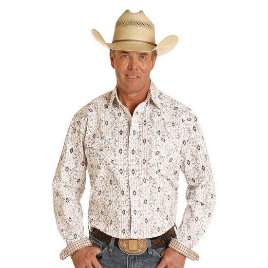 Load image into Gallery viewer, Panhandle Rough Stock Men&amp;#39;s LS Aztec Paisley Brown Snap Shirt R0S9017
