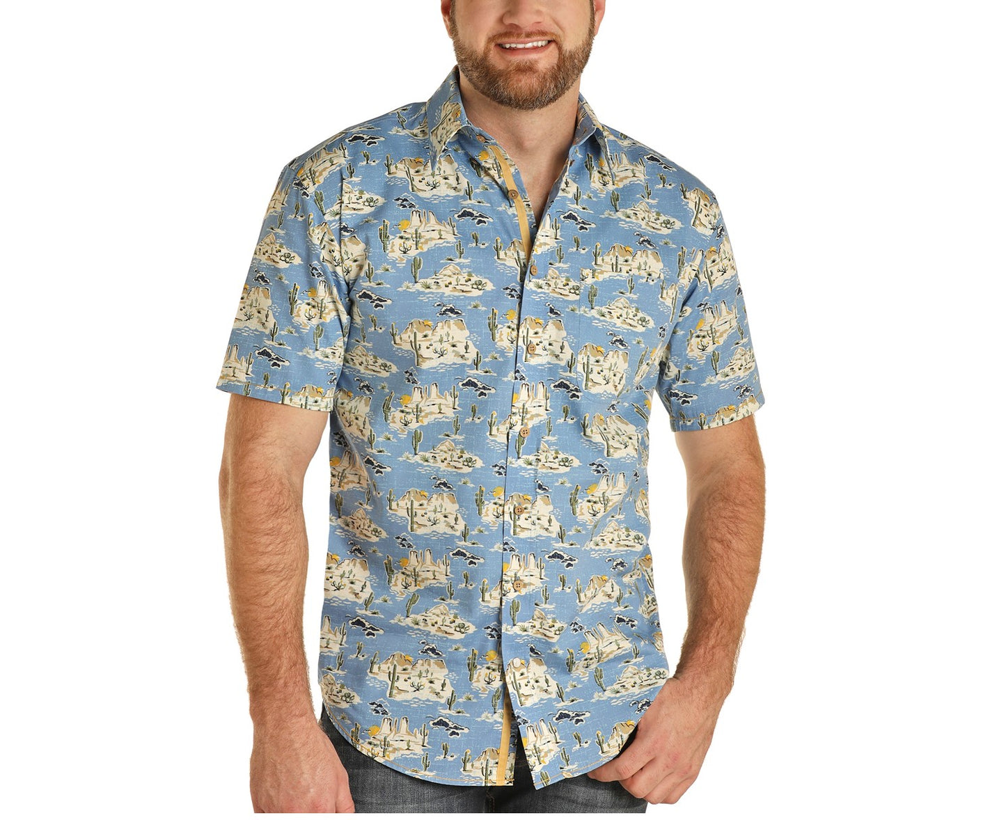 Panhandle Rough Stock Men's SS Desert Print Button Down Shirt R1D9023