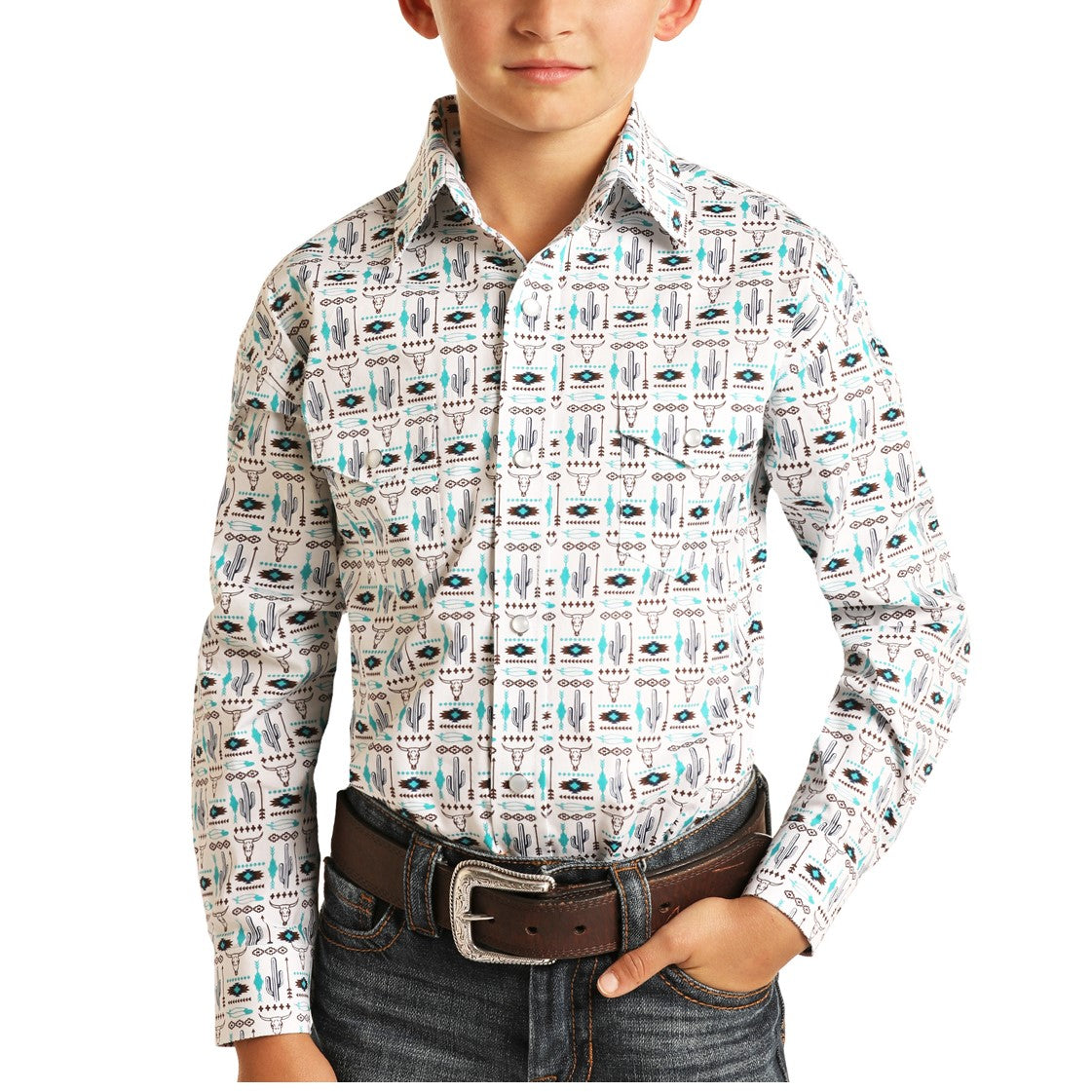 Panhandle Children's Cactus & Bull Print Snap Shirt R2S1203