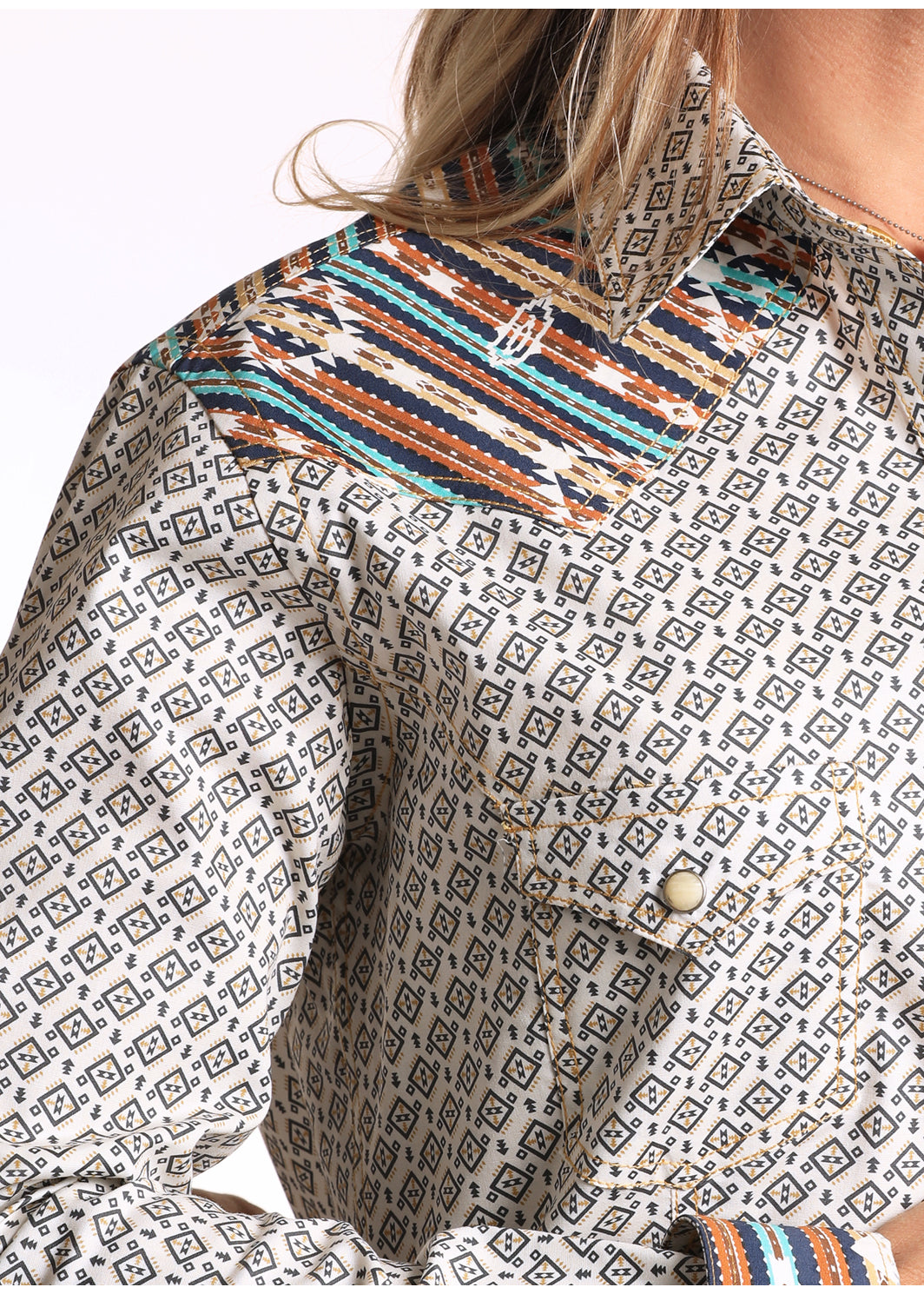 Panhandle Rough Stock Ladies Geometric Print Stretch Snap Shirt R4S1239