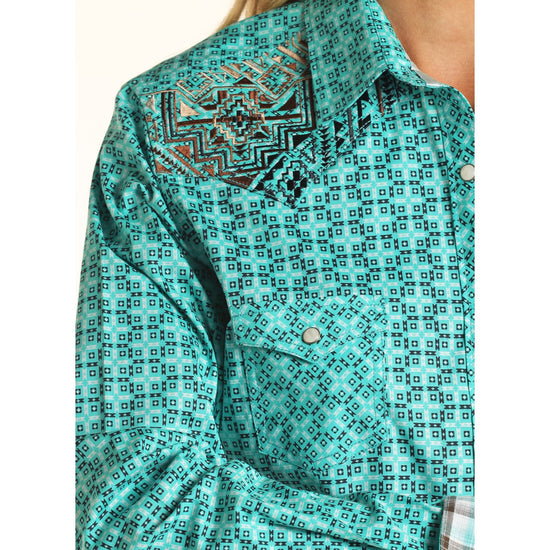 Panhandle Rough Stock Ladies Light Turquoise Printed Shirt R4S2492