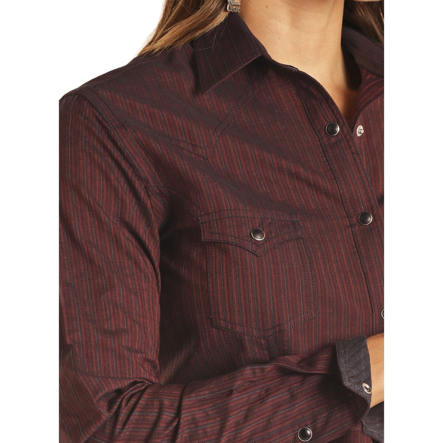 Panhandle Rough Stock Ladies Maroon Textured Dobby Snap Shirt R4S2507