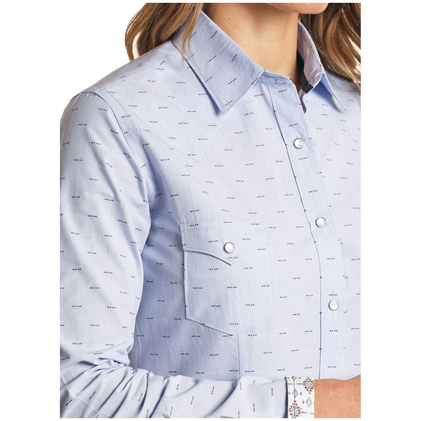 Panhandle Rough Stock Ladies Micro Stripe Print Blue Snap Shirt R4S3264