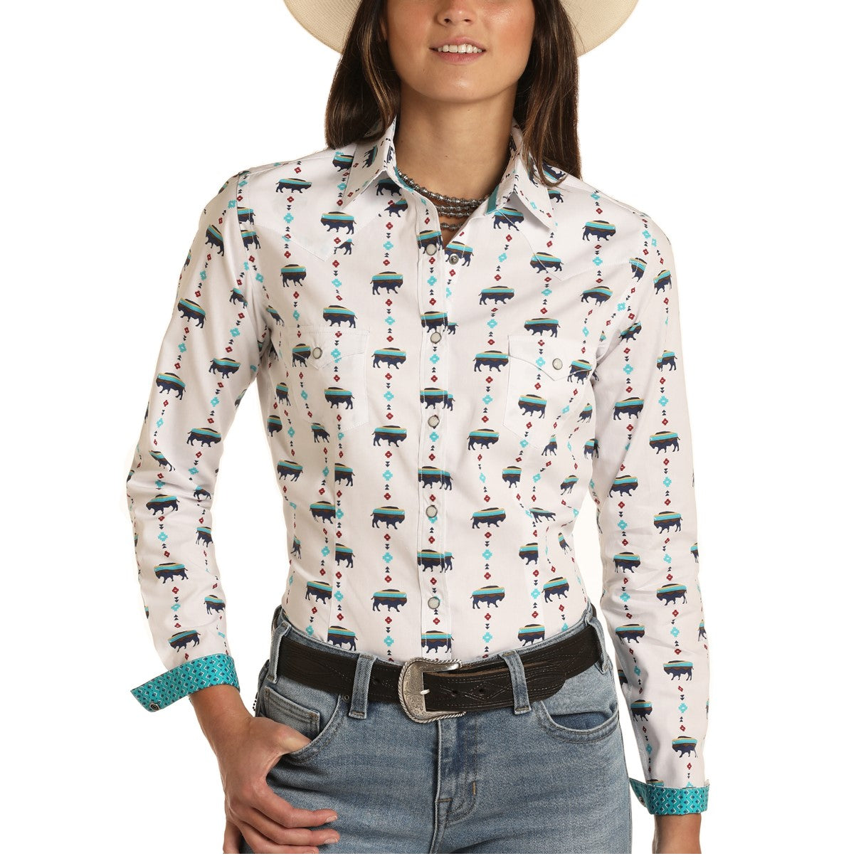 Panhandle Rough Stock Ladies Buffalo Printed Long Sleeve Shirt R4S8455