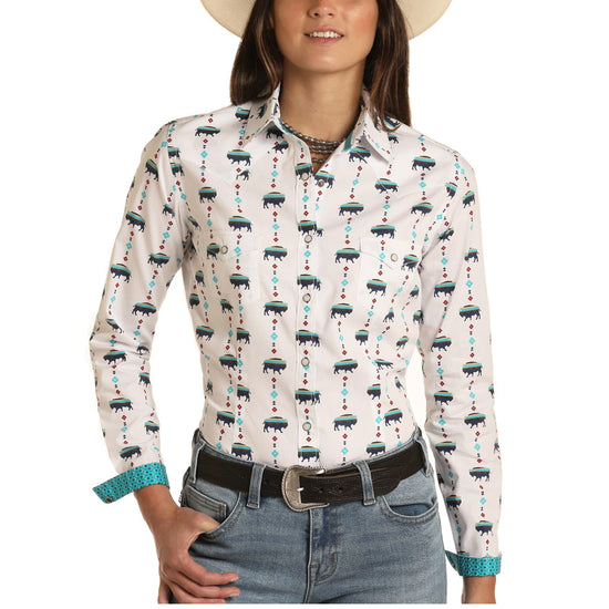 Panhandle Rough Stock Ladies Buffalo Printed Long Sleeve Shirt R4S8455
