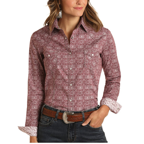 Panhandle Rough Stock Ladies Medallion Print Long Sleeve Shirt R4S8466