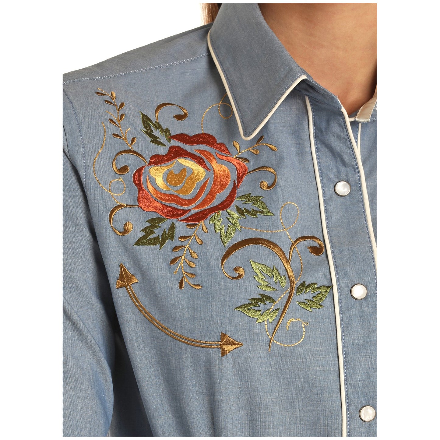 Panhandle Rough Stock Ladies Blue Embroidered Snap Shirt R4S8482