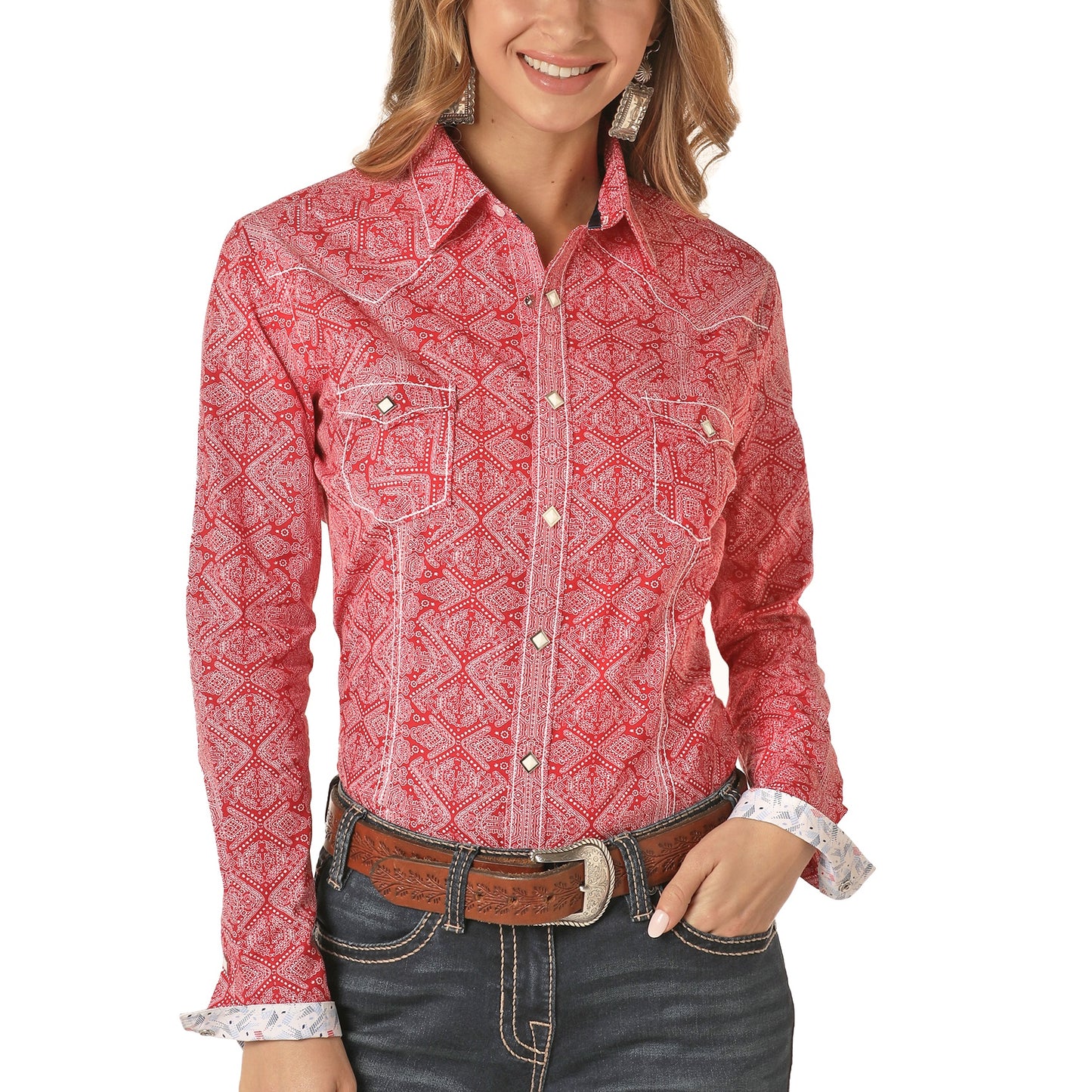 Panhandle Rough Stock Ladies Long Sleeve Diamond Print Shirt R4S8492