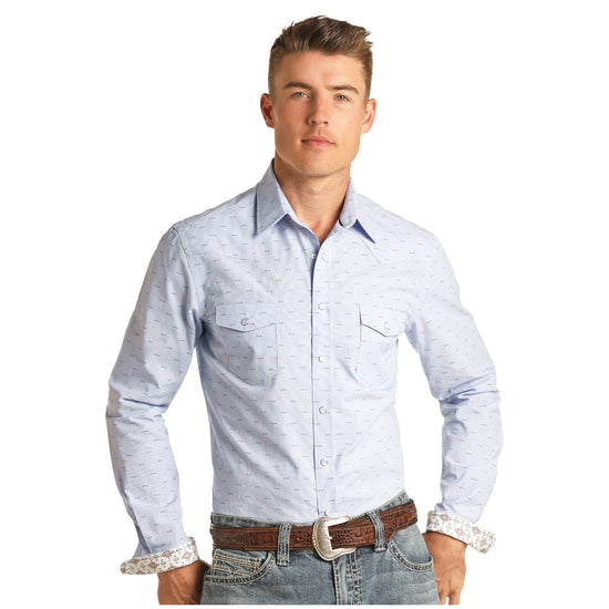 Panhandle® Men's Micro Stripe Dobby Powder Blue Snap Shirt R8S3264