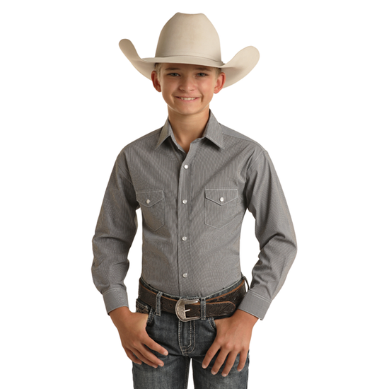 Panhandle Youth Boy's Pin Striped Charcoal Snap Down Shirt RBN2S02224