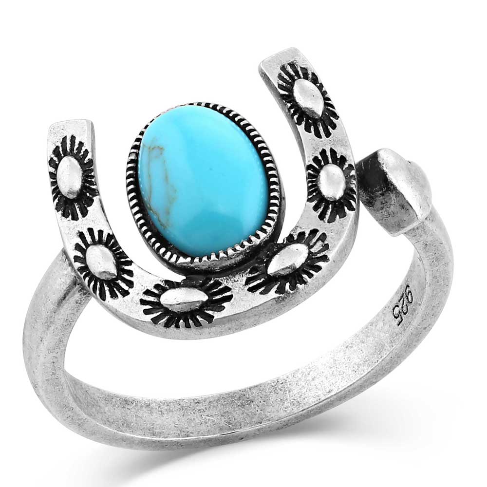 Montana Silversmiths Ladies Within Luck Turquoise Horseshoe Ring RG5030