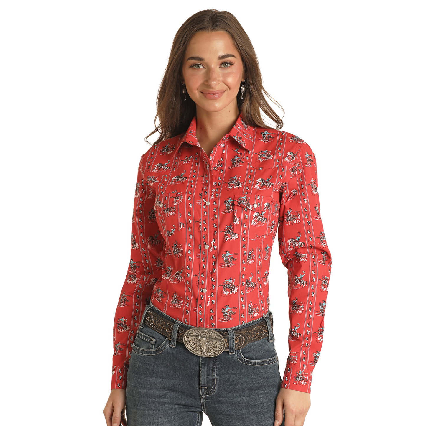 Panhandle Red Label® Ladies Red Bucking Horse Snap Up Shirt RLWSOSR0N2