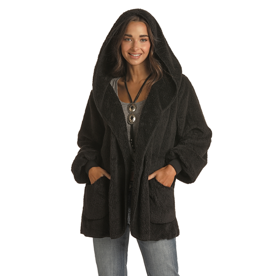 Rough Stock® Ladies Black Plush Hoodie Jacket RLWT92R0FT-01