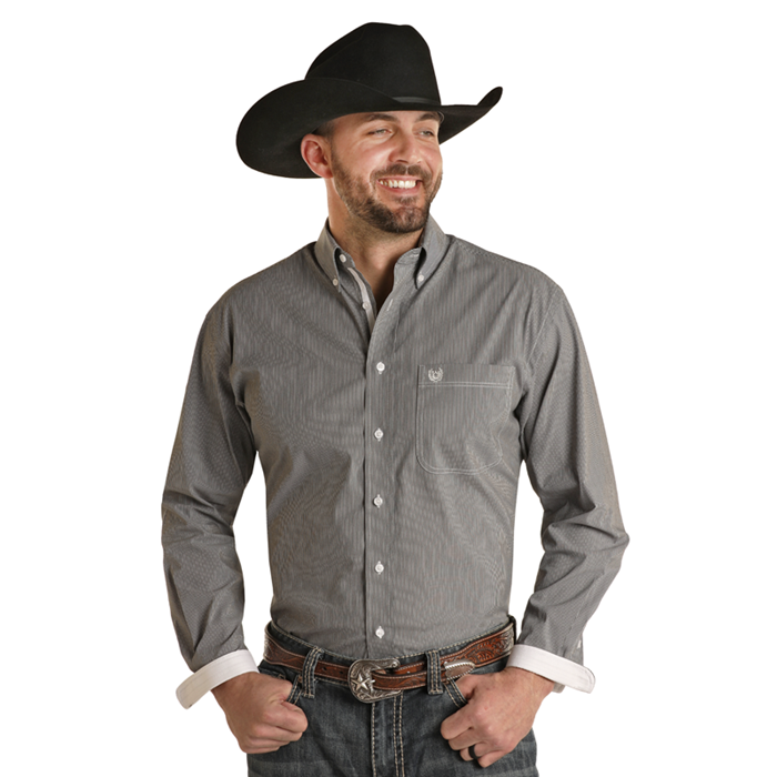 Panhandle Men's Pin Striped Charcoal Snap Button Down Shirt RMB4S02224