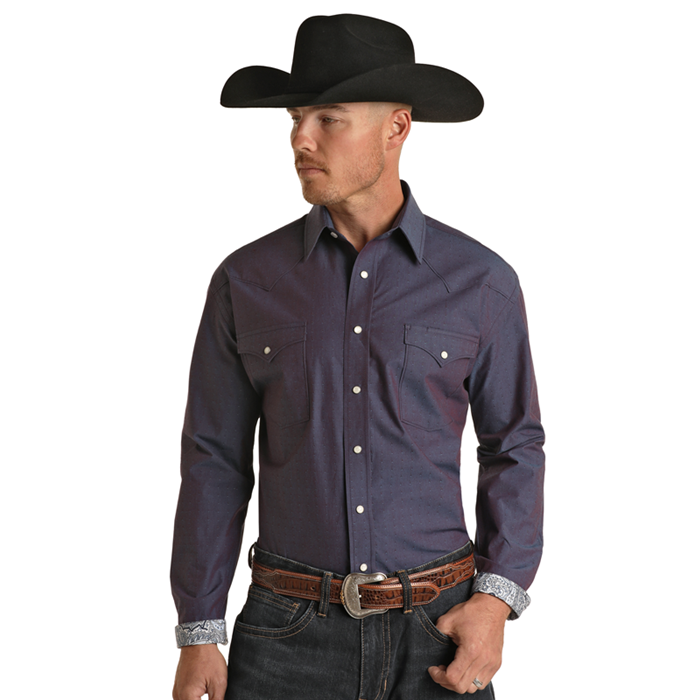 Panhandle Men's Rough Stock Royal Blue Button Down Shirt RMN2S02195