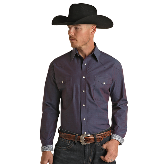 Panhandle Men's Rough Stock Royal Blue Button Down Shirt RMN2S02195
