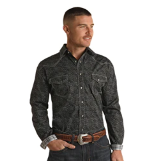 Panhandle Men's Rough Stock Faded Paisley Black Snap Shirt RMN6S02222
