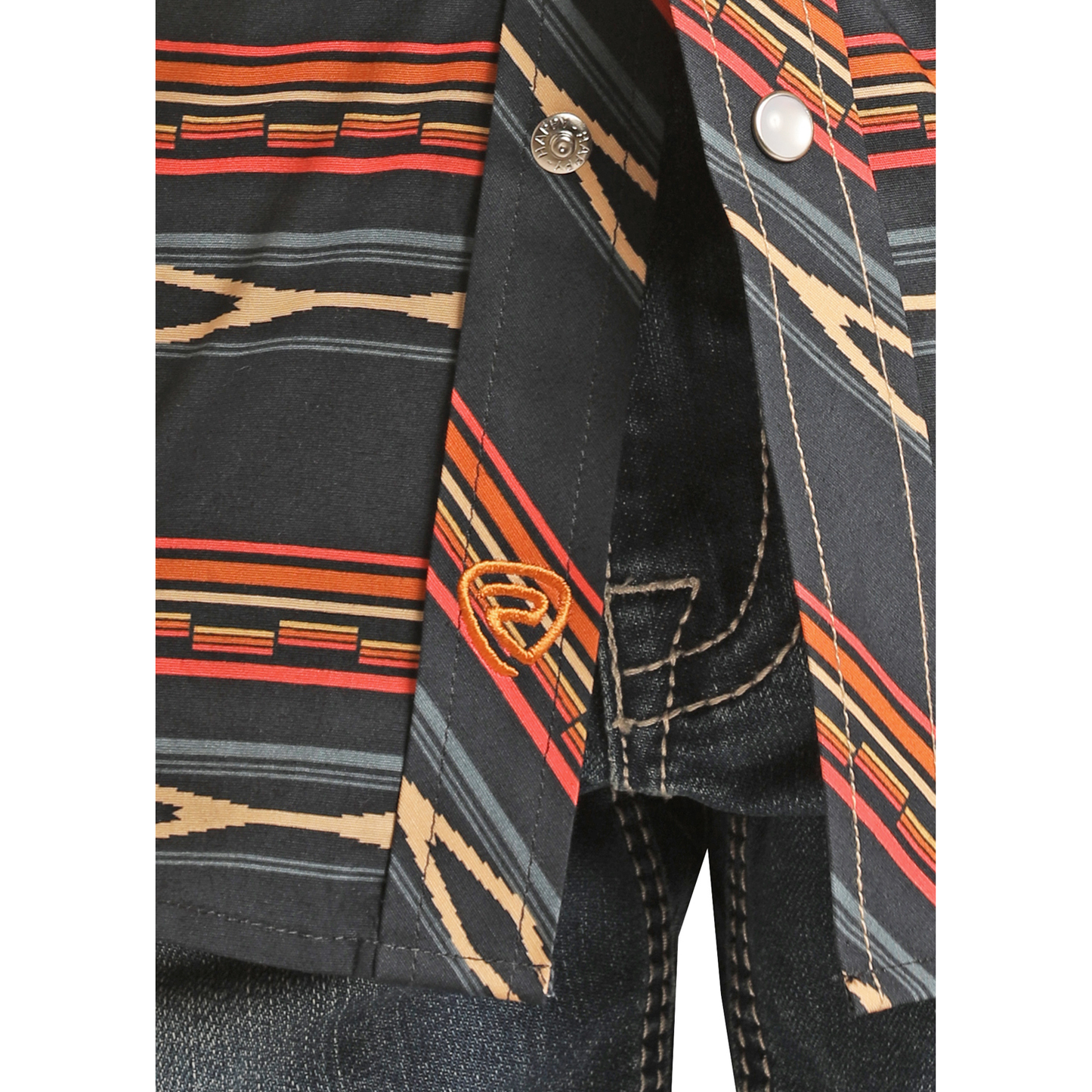 Rock & Roll Cowboy® Youth Boy's Navy Aztec Snap Up Shirt RRBSOSR08U