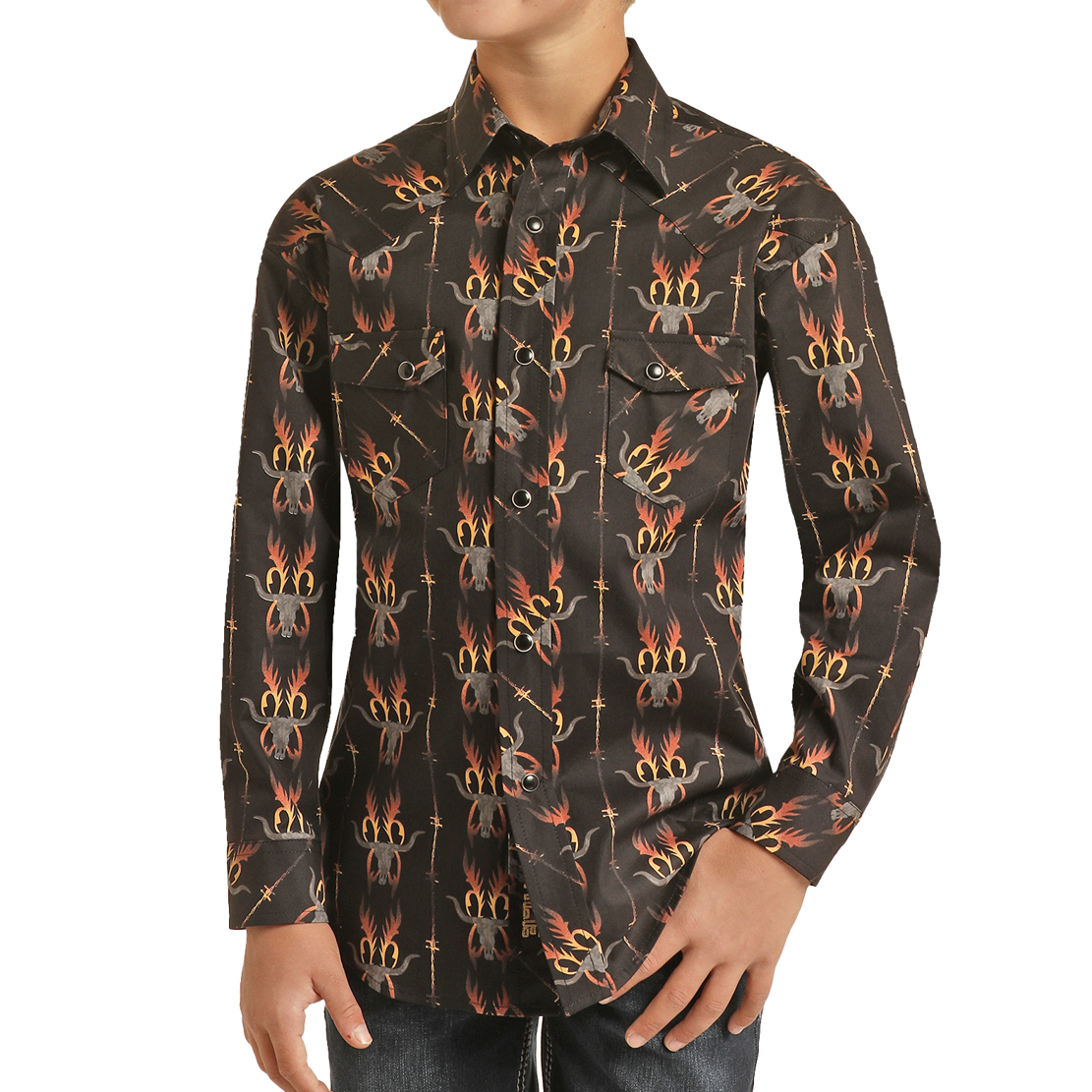 Rock & Roll® Youth Boy's Black Longhorn Snap Down Shirt RRBSOSRZ0K-01