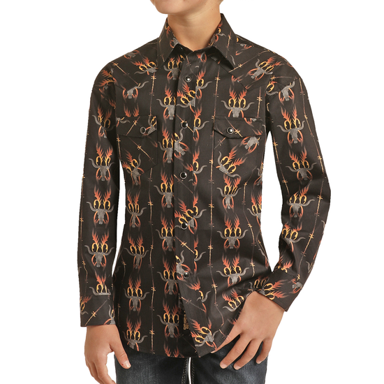 Rock & Roll® Youth Boy's Black Longhorn Snap Down Shirt RRBSOSRZ0K-01