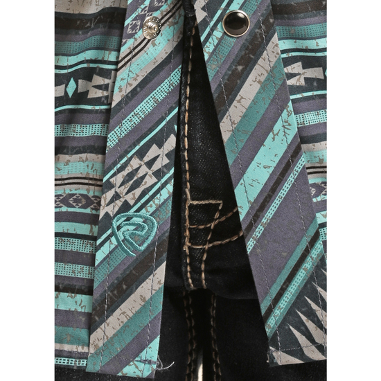 Rock & Roll® Youth Boy's Blue Aztec Striped Snap Up Shirt RRBSOSRZ1G-45