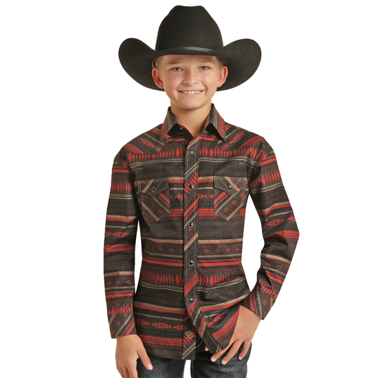 Rock & Roll® Youth Boy's Black Aztec Print Snap Shirt RRBSOSRZ1J-62