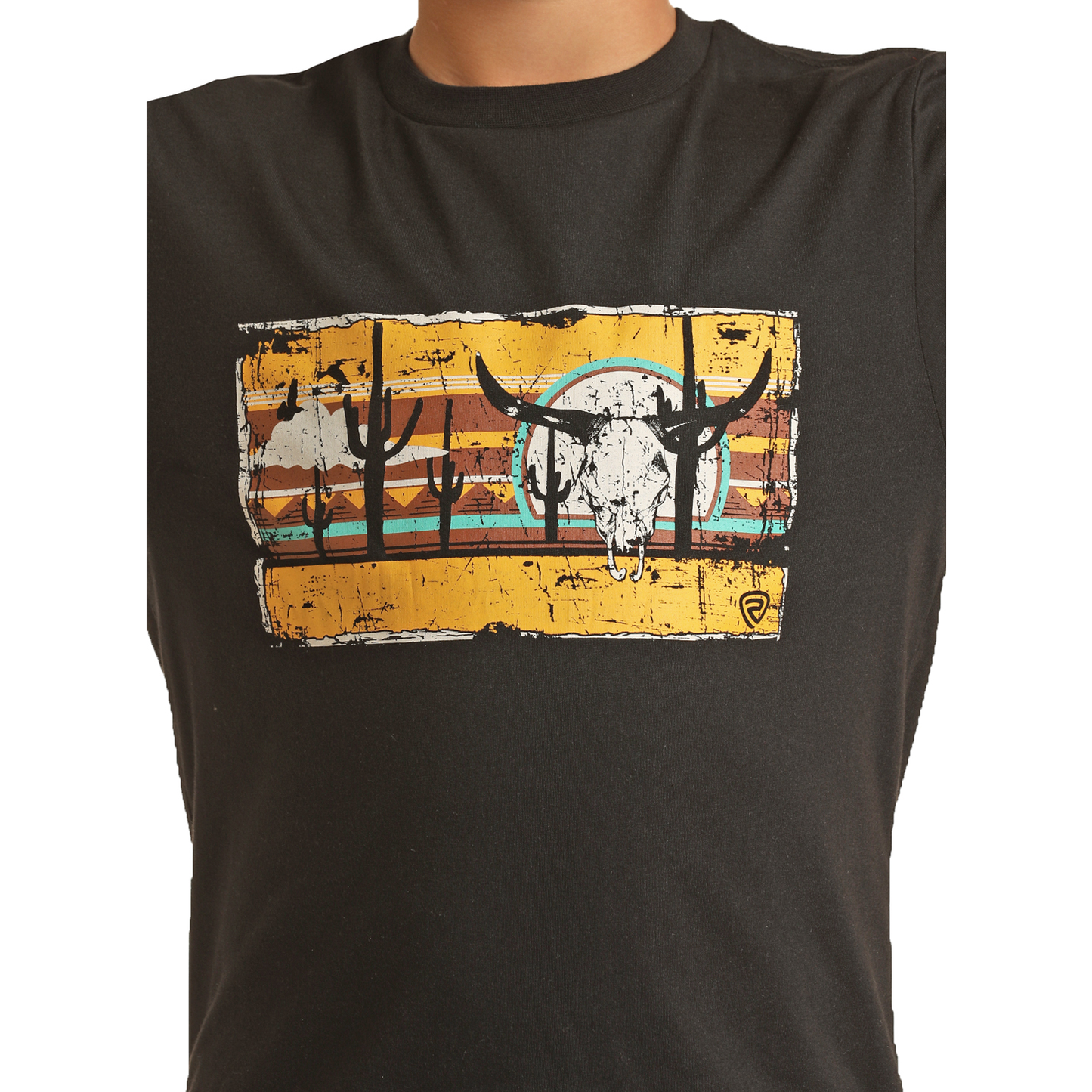 Rock & Roll Denim Kid's Bull Skull Graphic Black T-Shirt RRBT21R060-01
