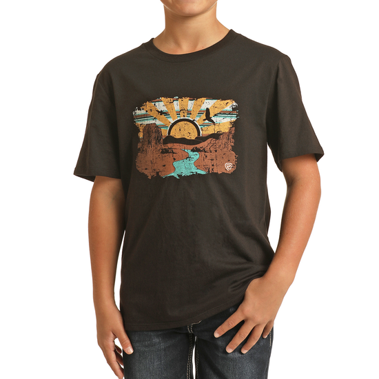 Rock & Roll® Youth Boy's Desert Sunset Print Black T-Shirt RRBT21R063-01