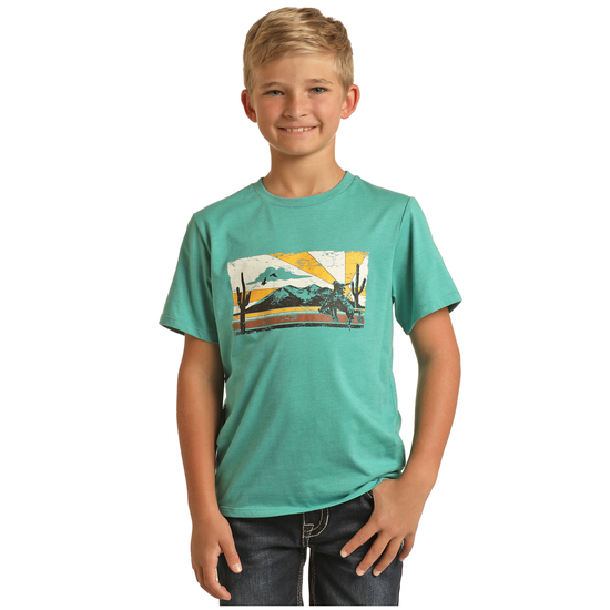 Rock & Roll® Youth Boy's Turquoise Desert Print T-Shirt RRBT21R064-86