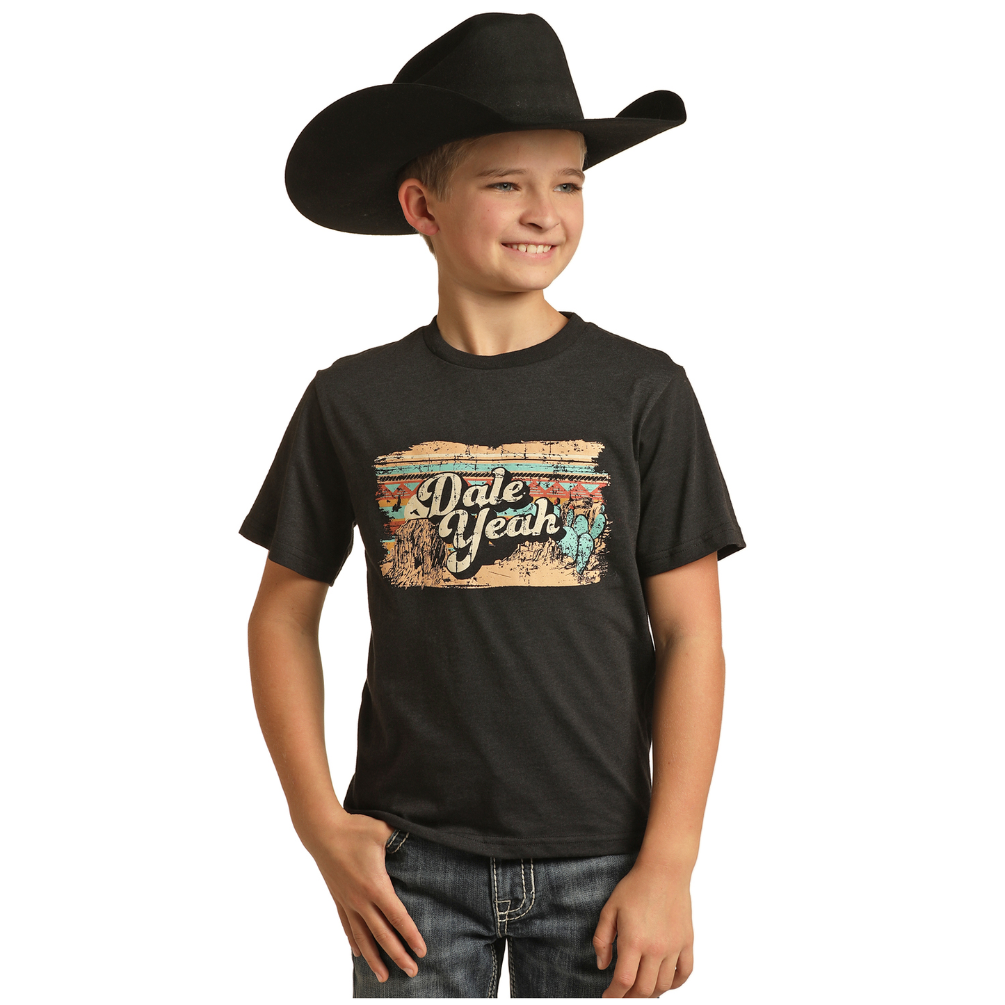 Rock & Roll Cowboy® Youth Boy's Dale Yeah Black Graphic Tee RRBT21R0J1