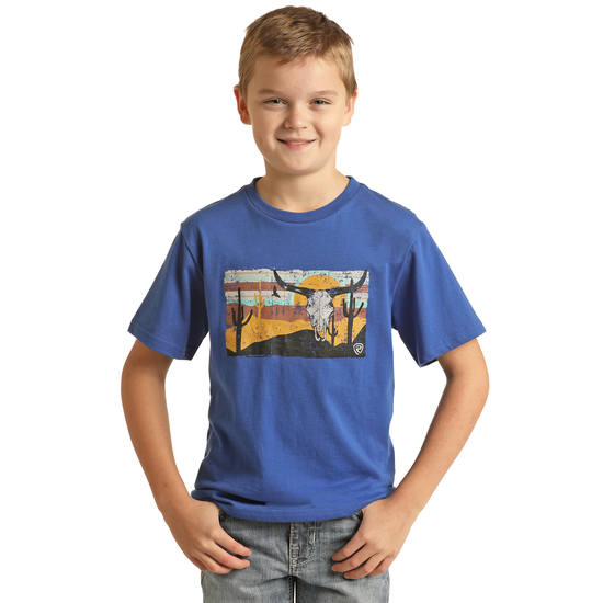 Rock & Roll Cowboy® Youth Boy's Blue Graphic T-Shirt RRBT21RZMC-44