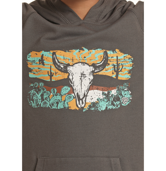 Rock & Roll® Children's Bull Skull Graphic Grey Hoodie RRBT94R05W-02