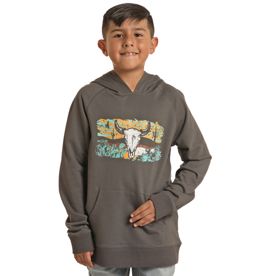 Rock & Roll® Children's Bull Skull Graphic Grey Hoodie RRBT94R05W-02