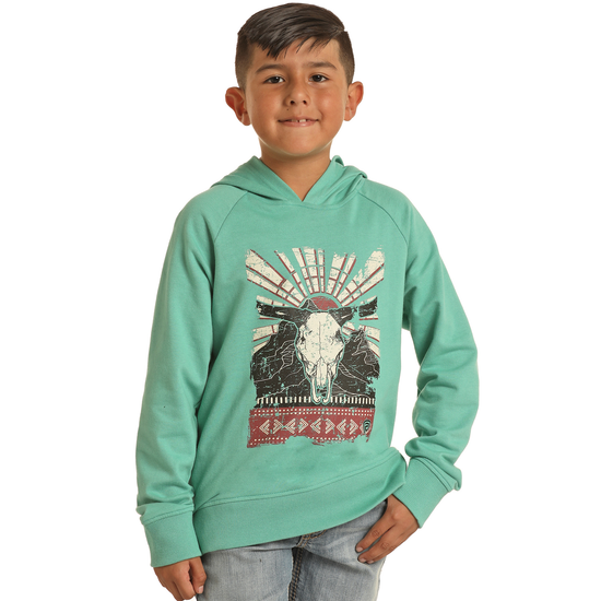 Rock & Roll® Youth Boy's Turquoise Bull Skull Hoodie RRBT94R05Y-86