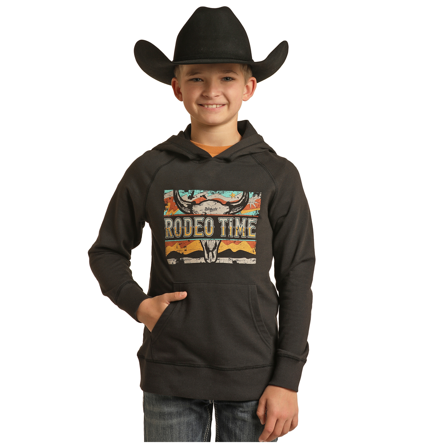 Rock & Roll Denim® Youth Boy's Dale Brisby Rodeo Time Black Hoodie RRBT94R0J5