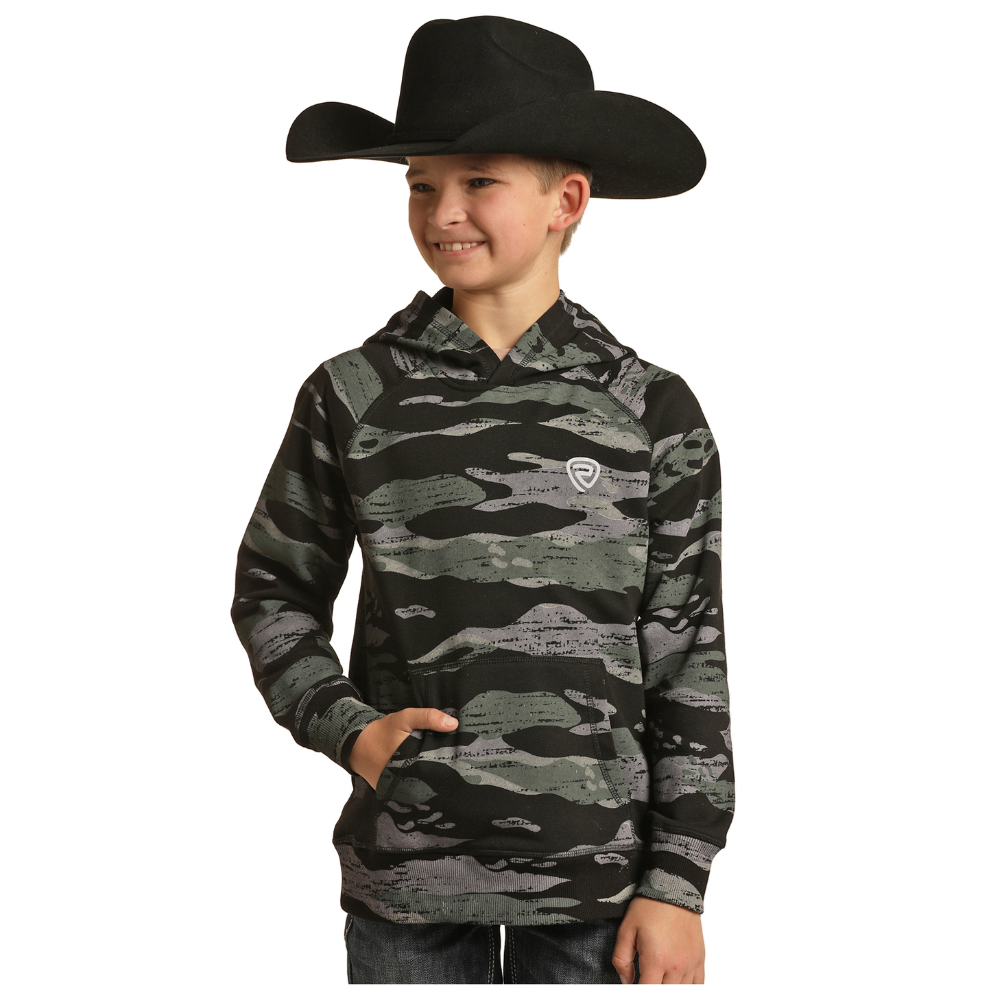 Rock & Roll Cowboy® Youth Boy's Olive Camo Printed Hoodie RRBT94R0JA