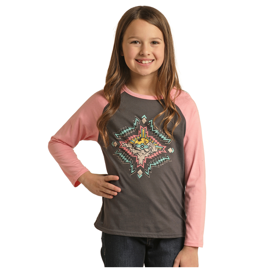Rock & Roll Cowgirl® Youth Girl's Grey Western Graphic Tee RRGT22R0I8